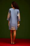 Shop_Indian Summer Story_Blue Denim Embroidery V-neck Tulip Thread Dress _at_Aza_Fashions