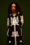 Buy_Indian Summer Story_Black Cotton, Poplin Embroidery V-neck Tulip Thread Dress _Online_at_Aza_Fashions