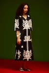 Indian Summer Story_Black Cotton, Poplin Embroidery V-neck Tulip Thread Dress _at_Aza_Fashions