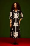 Buy_Indian Summer Story_Black Cotton, Poplin Embroidery V-neck Tulip Thread Dress _at_Aza_Fashions