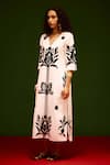 Indian Summer Story_Ivory Cotton, Poplin Embroidery V-neck Tulip Thread Dress _Online_at_Aza_Fashions
