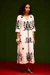 Buy_Indian Summer Story_Ivory Cotton, Poplin Embroidery V-neck Tulip Thread Dress _Online_at_Aza_Fashions