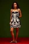 Shop_Indian Summer Story_Black Cotton, Poplin Embroidery Square Neck Tulip Thread Dress _Online_at_Aza_Fashions