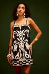 Buy_Indian Summer Story_Black Cotton, Poplin Embroidery Square Neck Tulip Thread Dress 