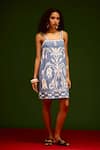 Indian Summer Story_Blue Denim Embroidery Square Neck Thread Dress _Online_at_Aza_Fashions