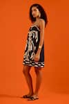 Indian Summer Story_Navy Denim Embroidery Square Neck Thread Dress _Online_at_Aza_Fashions