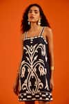 Buy_Indian Summer Story_Navy Denim Embroidery Square Neck Thread Dress _Online_at_Aza_Fashions