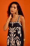 Shop_Indian Summer Story_Navy Denim Embroidery Square Neck Thread Dress _Online_at_Aza_Fashions