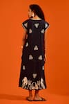 Shop_Indian Summer Story_Blue Denim Embroidery Split V-neck Thread Dress _at_Aza_Fashions
