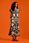 Buy_Indian Summer Story_Blue Denim Embroidery Split V-neck Thread Dress 