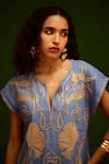 Shop_Indian Summer Story_Blue Denim Embroidery V-neck Garden Thread Dress _Online_at_Aza_Fashions