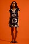 Buy_Indian Summer Story_Black Cotton, Poplin Embroidery Split V-neck Wave Thread Dress _at_Aza_Fashions