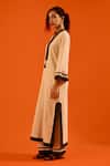 Indian Summer Story_Beige Embroidery Split V-neck Thread Kurta And Pant Set _Online_at_Aza_Fashions