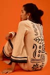 Shop_Indian Summer Story_Beige Embroidery Split V-neck Thread Kurta And Pant Set 