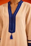 Shop_Indian Summer Story_Beige Embroidery, Tassels Split V-neck Thread Kurta And Pant Set _Online_at_Aza_Fashions