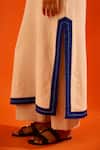 Indian Summer Story_Beige Embroidery, Tassels Split V-neck Thread Kurta And Pant Set _at_Aza_Fashions