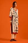 Indian Summer Story_Beige Jacquard Embroidery V-neck Maasai Motif Kurta And Pant Set _Online_at_Aza_Fashions