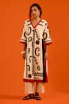 Buy_Indian Summer Story_Beige Jacquard Embroidery V-neck Maasai Motif Kurta And Pant Set _Online_at_Aza_Fashions