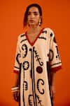 Shop_Indian Summer Story_Beige Jacquard Embroidery V-neck Maasai Motif Kurta And Pant Set _Online_at_Aza_Fashions