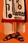 Indian Summer Story_Beige Jacquard Embroidery V-neck Maasai Motif Kurta And Pant Set _at_Aza_Fashions