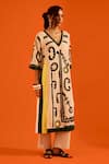 Buy_Indian Summer Story_Beige Embroidery V-neck Thread Kurta And Pant Set _Online_at_Aza_Fashions