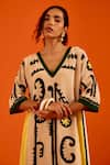 Indian Summer Story_Beige Embroidery V-neck Thread Kurta And Pant Set _at_Aza_Fashions