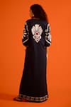 Shop_Indian Summer Story_Black Cotton, Poplin Embroidery V-neck Botanical Thread Dress _at_Aza_Fashions