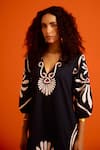 Buy_Indian Summer Story_Black Cotton, Poplin Embroidery V-neck Botanical Thread Dress 