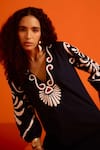 Shop_Indian Summer Story_Black Cotton, Poplin Embroidery V-neck Botanical Thread Dress 