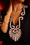 Indian Summer Story_Black Cotton, Poplin Embroidery V-neck Botanical Thread Dress _Online