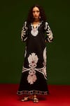 Buy_Indian Summer Story_Black Cotton Embroidery V-neck Botanical Maxi Thread Dress _at_Aza_Fashions