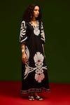 Buy_Indian Summer Story_Black Cotton Embroidery V-neck Botanical Maxi Thread Dress _Online_at_Aza_Fashions