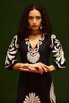 Shop_Indian Summer Story_Black Cotton Embroidery V-neck Botanical Maxi Thread Dress _Online_at_Aza_Fashions
