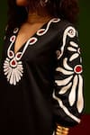 Buy_Indian Summer Story_Black Cotton Embroidery V-neck Botanical Maxi Thread Dress 