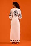 Shop_Indian Summer Story_Ivory Cotton, Poplin Embroidery Split V-neck Botanical Thread Dress _at_Aza_Fashions