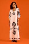 Buy_Indian Summer Story_Ivory Cotton, Poplin Embroidery Split V-neck Botanical Thread Dress _at_Aza_Fashions