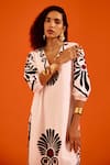 Buy_Indian Summer Story_Ivory Cotton, Poplin Embroidery Split V-neck Botanical Thread Dress _Online_at_Aza_Fashions