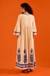 Shop_Indian Summer Story_Beige Embroidery, Pom-poms V-neck Petal Thread Dress _at_Aza_Fashions