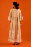 Shop_Indian Summer Story_Beige Embroidery, Pom-poms V-neck Petal Thread Dress _at_Aza_Fashions