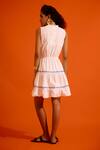 Shop_Indian Summer Story_Ivory Cotton Embroidery Split V-neck Botanica Thread Dress _at_Aza_Fashions