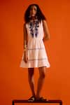 Buy_Indian Summer Story_Ivory Cotton Embroidery Split V-neck Botanica Thread Dress _at_Aza_Fashions