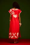 Shop_Indian Summer Story_Red Cotton Embroidery V-neck Garden Thread Dress _at_Aza_Fashions