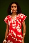 Buy_Indian Summer Story_Red Cotton Embroidery V-neck Garden Thread Dress _Online_at_Aza_Fashions