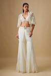 Buy_Asaga_Ivory Satin, Organza, Chinon, Tulle Mirrors Seabryn Work Cape Sharara Set _at_Aza_Fashions
