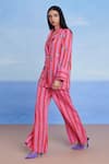 Saphed_Pink Linen Amalfi Bell Bottom Pant _at_Aza_Fashions
