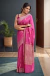 Buy_Samyukta Singhania_Pink Silk Zari Banarasi Saree With Running Blouse _at_Aza_Fashions