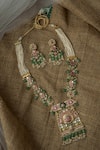 Buy_Vivinia By Vidhi Mehra_Multi Color Stones, Pearls, Beads Kundan Floral Embellished Necklace Set _at_Aza_Fashions
