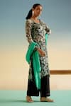 Shop_Shetab Kazmi_Black Cotton Embroidery, Beads V-neck Floral Print Kurta Set _at_Aza_Fashions