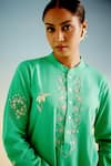 Shetab Kazmi_Green Cotton Embroidery, Tassels Mandarin Collar Kurta Pant Set _Online_at_Aza_Fashions