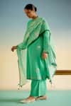 Buy_Shetab Kazmi_Green Cotton Embroidery, Tassels Mandarin Collar Kurta Pant Set _Online_at_Aza_Fashions